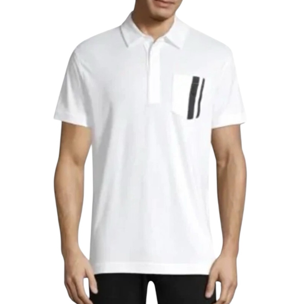 J Lindeberg M Owen Regular Fit Lux Pique Golf Polo - White / Navy Blue - Large